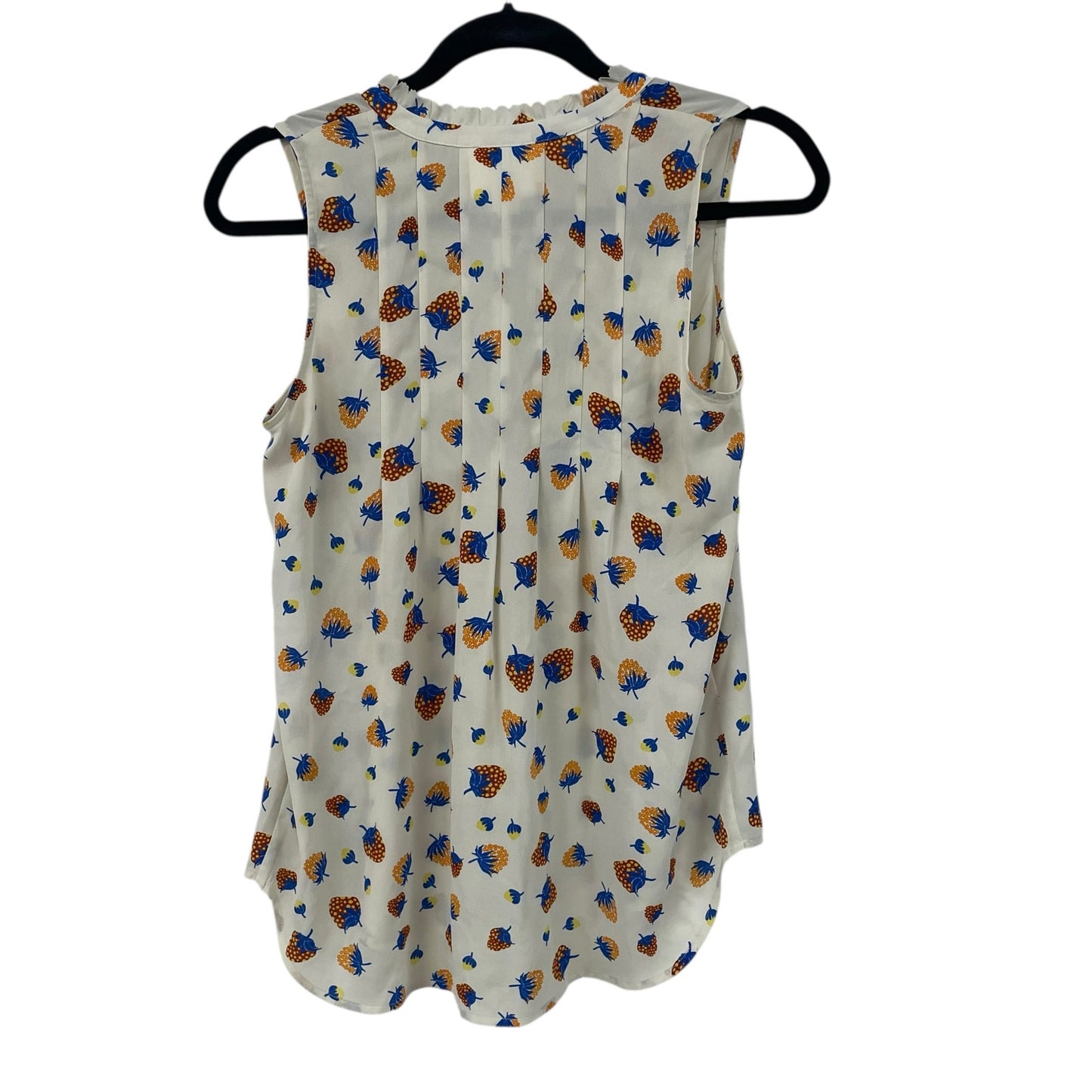 Anthropologie Maeve Strawberry Print Pleated Sleeveless Top Cream Multicolor 0