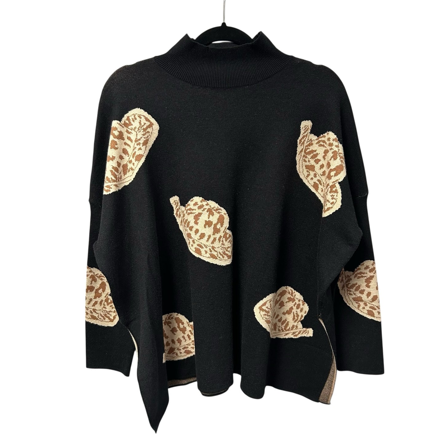 Entro Black Tan Cowboy Hat Print Mock Neck Pullover Sweater Womens Size Small