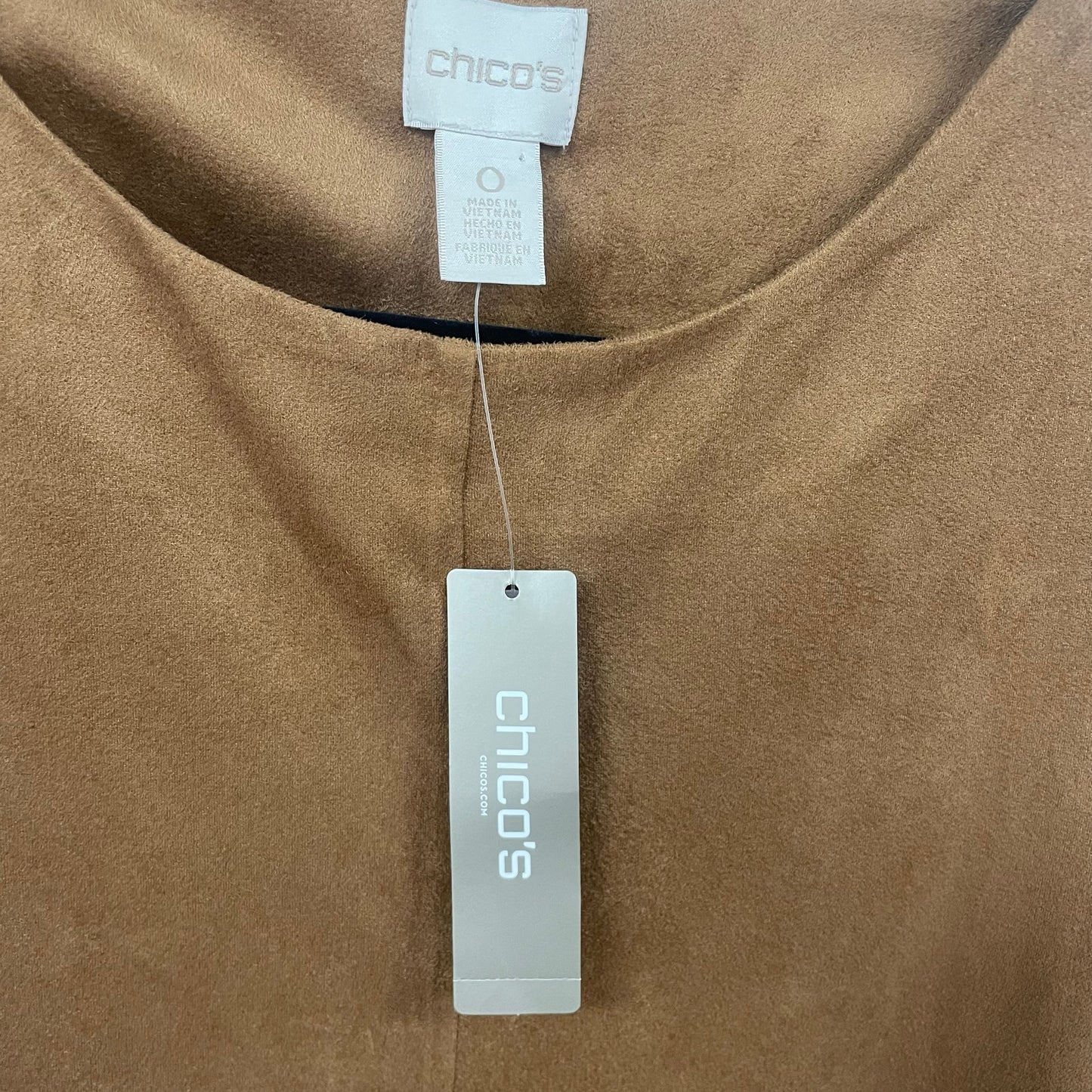 NWT Chico’s Draped Faux Suede Top Short Sleeve Gingerbread Brown Womens Size 4