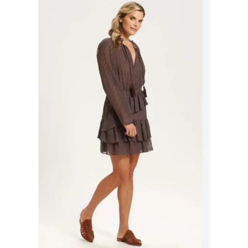 Marie Oliver Purple Long Sleeve V Neck Hanging Tassels Silk Charley Dress Small