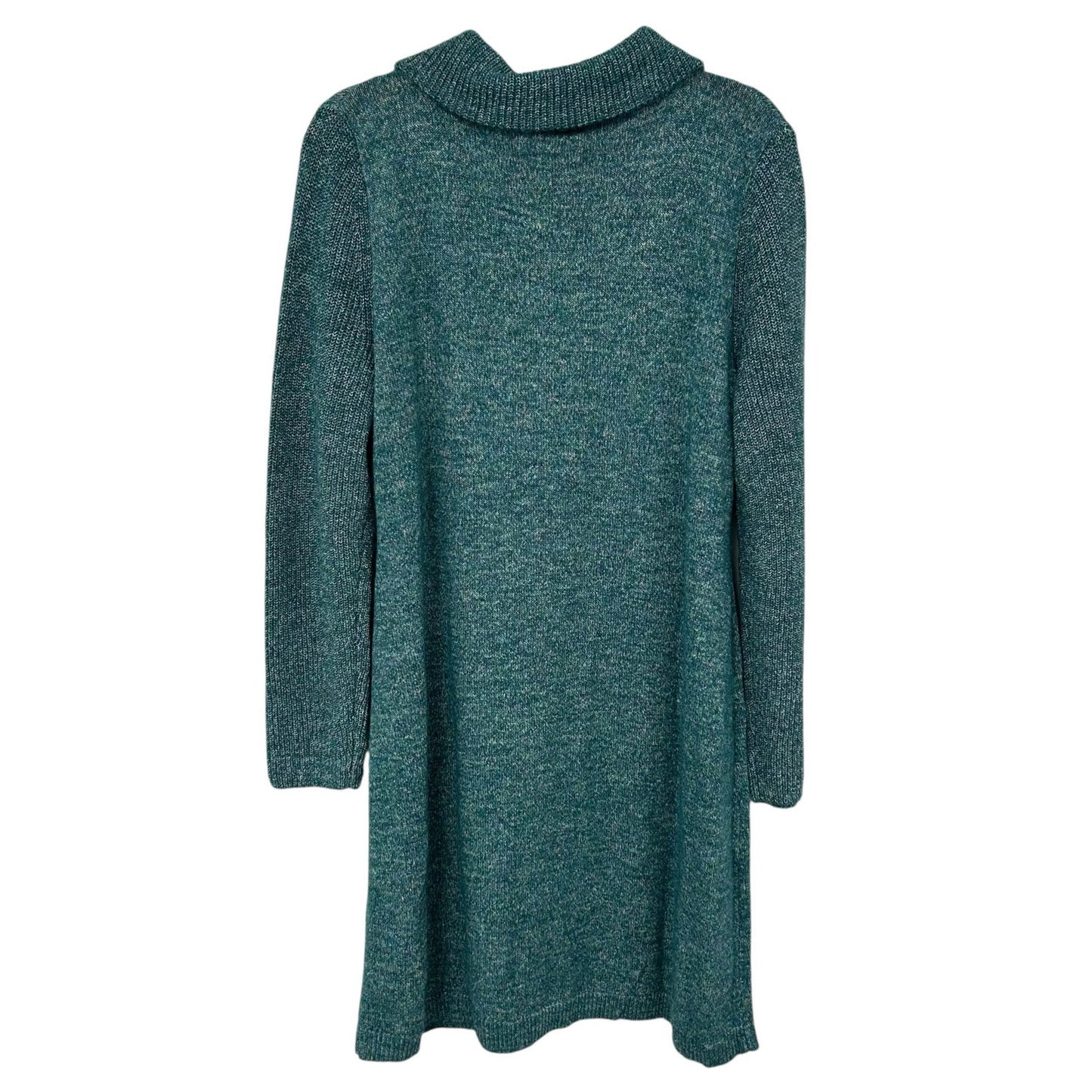 NWT Talbots Lagoon Green Blue Zip Collar Sweater Shift Dress Womens Large