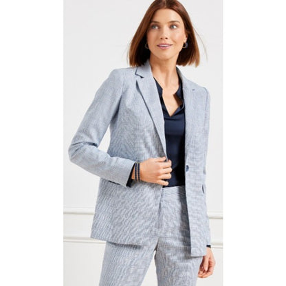Talbots Spring Glen Plaid Blazer Jacket Blue White Womens Plus Size 16