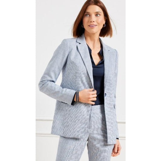 Talbots Spring Glen Plaid Blazer Jacket Blue White Womens Plus Size 16