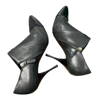 Tory Burch Charcoal Black Leather Lorelei Pointed Toe Side Zip Booties Womens 9
