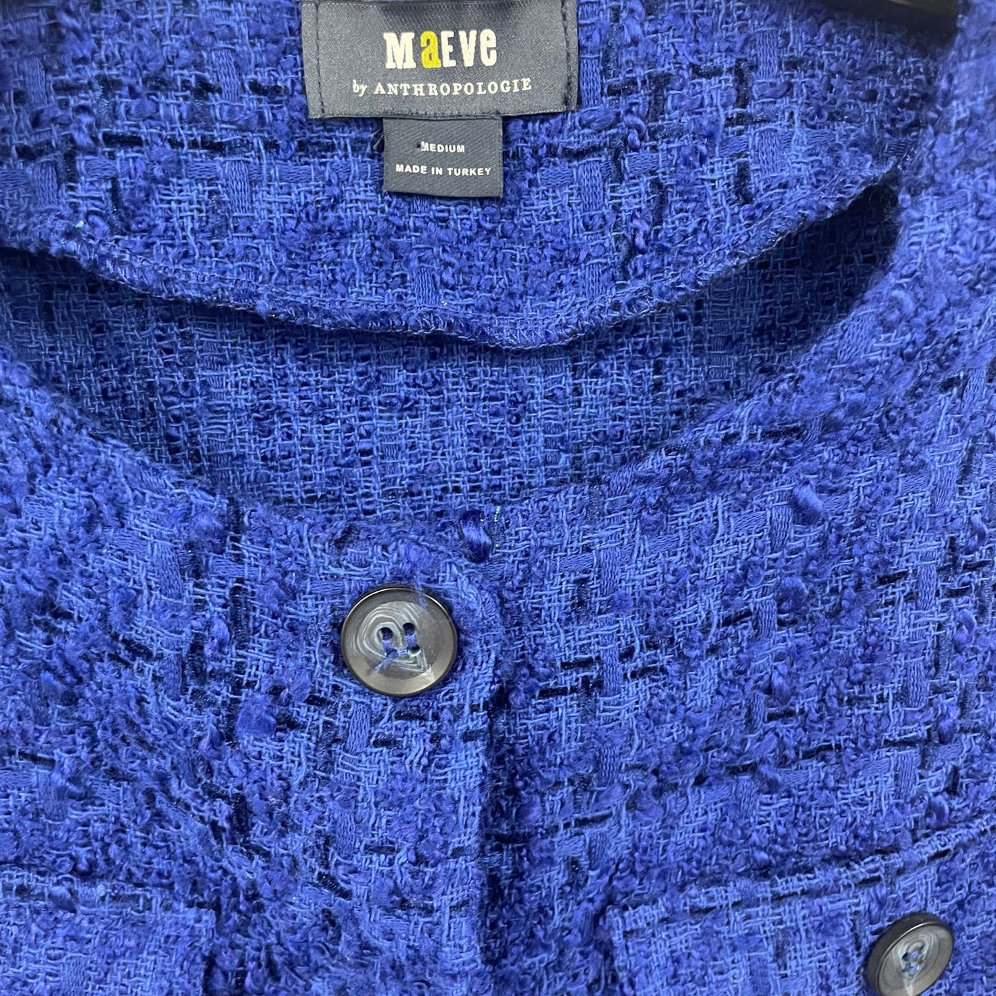 Maeve by Anthropologie Button Up Cropped Tweed Blazer Royal Blue Womens Medium