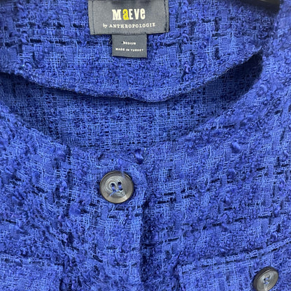 Maeve by Anthropologie Button Up Cropped Tweed Blazer Royal Blue Womens Medium
