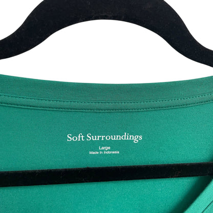 NWT Soft Surroundings Cotton Blend Long Sleeve V Neck T Shirt Green Womens Large