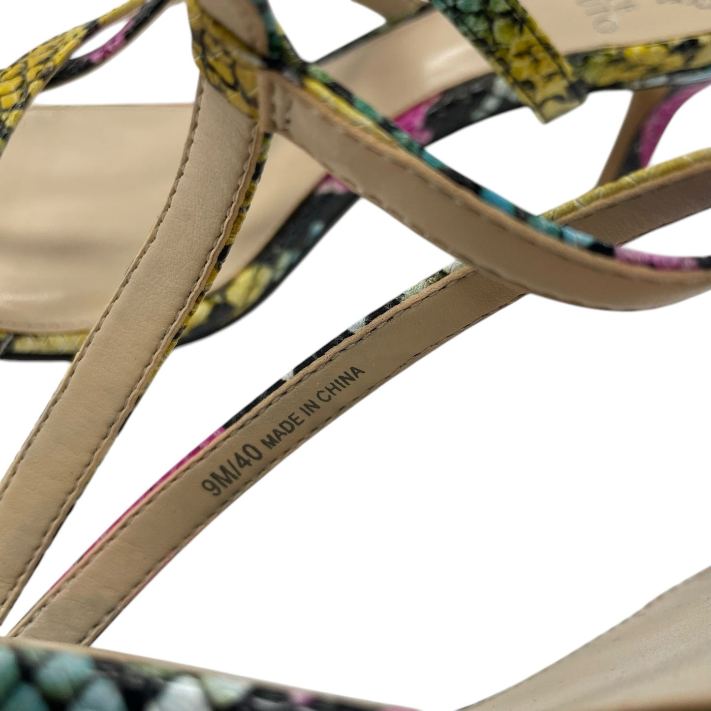 Vince Camuto Soraja Multicolor Square Toe Snakeskin Heeled Strappy Sandal Size 9