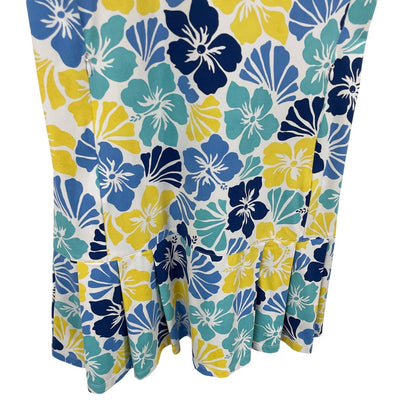 J. McLaughlin Short Sleeve Pleated Tennis Dress Blue Yellow Floral Print Small
