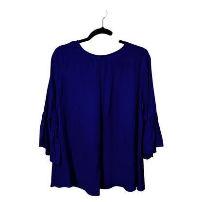 La Roque Blue 3/4 Ruffle Sleeve Round Neck Hi Low Ivy Silk Top Womens Large