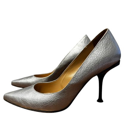 Sergio Rossi Silver Metallic Patent Leather Pointed Toe Pumps Womens 6