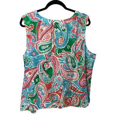 NWT Talbots Sleeveless Tassel Tie Front Multicolor Paisley Print Top Womens 2X