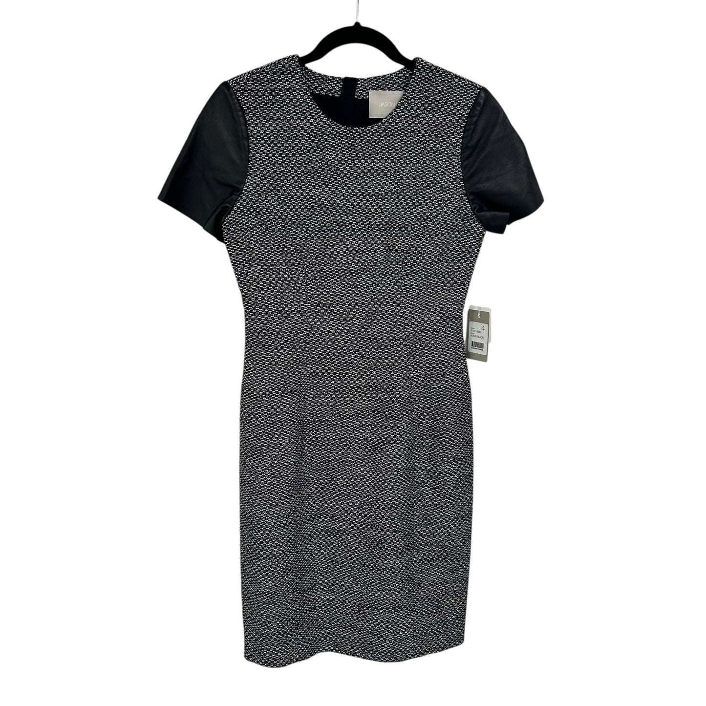 NWT Jason Wu Bone White Black Tweed Lambskin Leather Short Sleeve Dress Womens 4