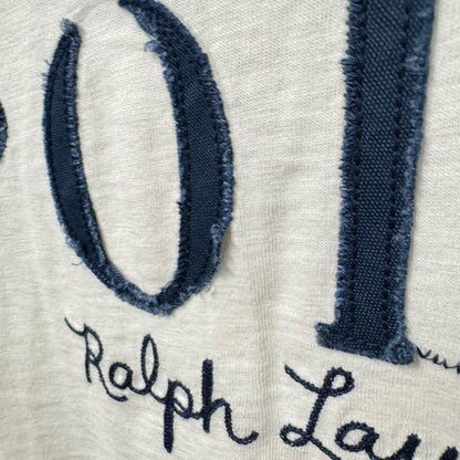 NWT Polo Ralph Lauren White Navy Embroidered Short Sleeve Top Womens Small