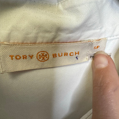 Tory Burch White Long Cuff Sleeve Button Front Cotton Poplin Shirt Womens Small