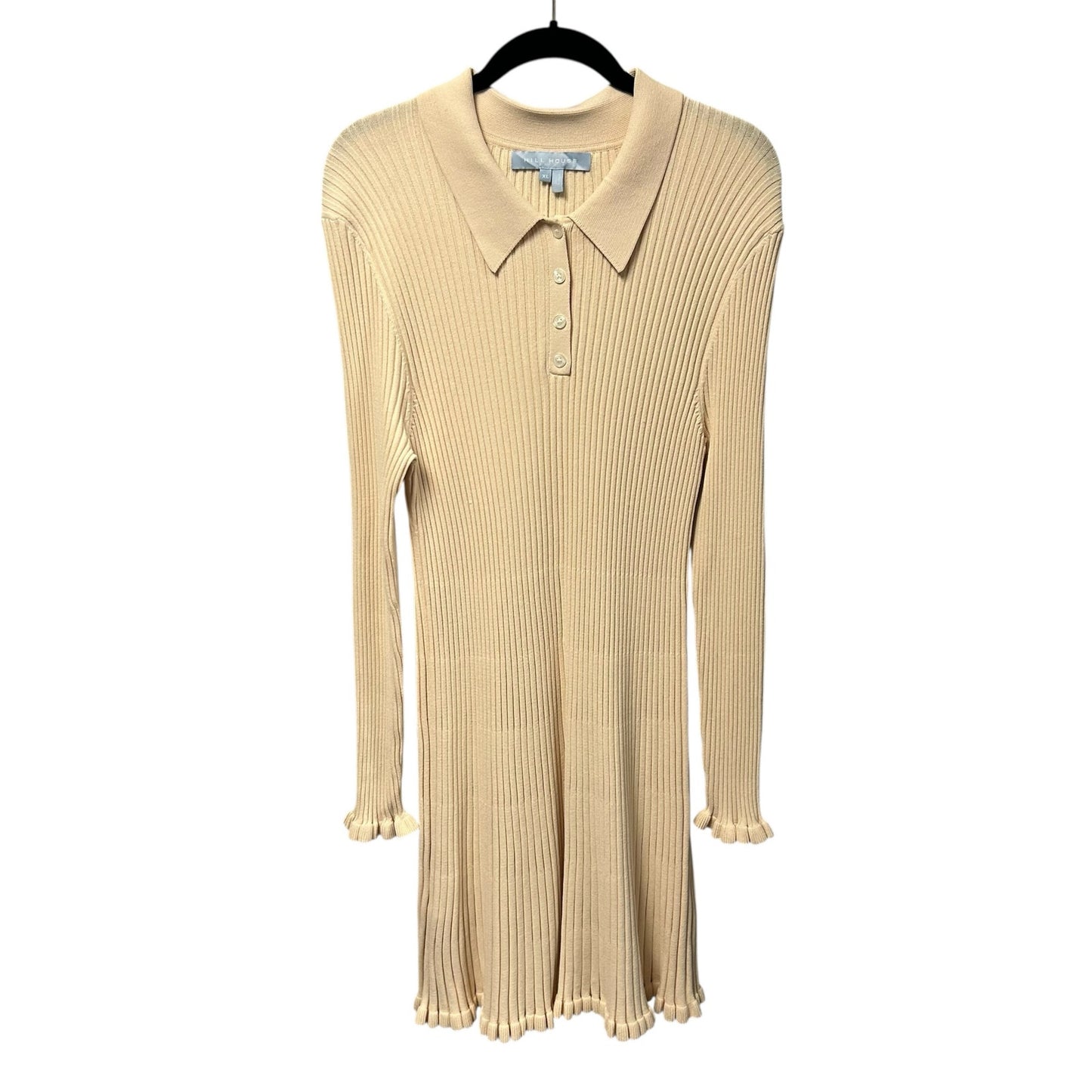 Hill House Long Sleeve Collared Ribbed Rachel Dress in Ivory Womens Size XL