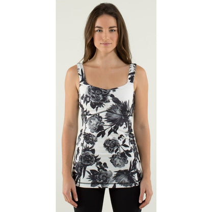Lululemon Athletica Aria Tank II Brisk Bloom Black White Floral Print Womens 4