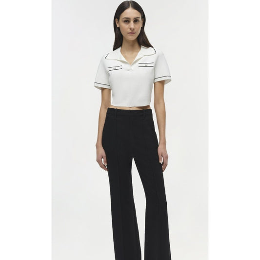 NWT Simkhai Ivory Short Sleeve Margaret Knit Cropped Polo Top Womens Small