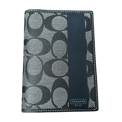 Coach Black Gray Leather Heritage Stripe Passport Holder / Card Holder