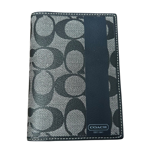 Coach Black Gray Leather Heritage Stripe Passport Holder / Card Holder
