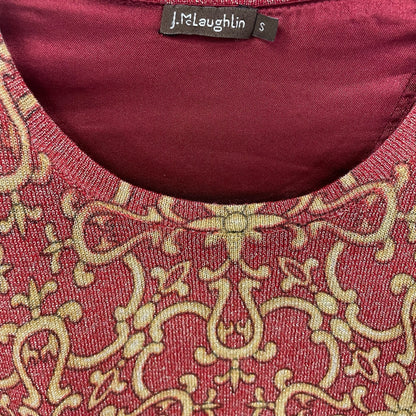 J. McLaughlin Red Gold Metallic Knit Long Sleeve Top Womens Size Small