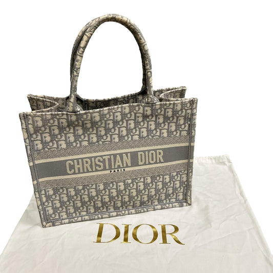 Christian Dior Grey White Oblique Embroidery Double Handle Medium Book Tote