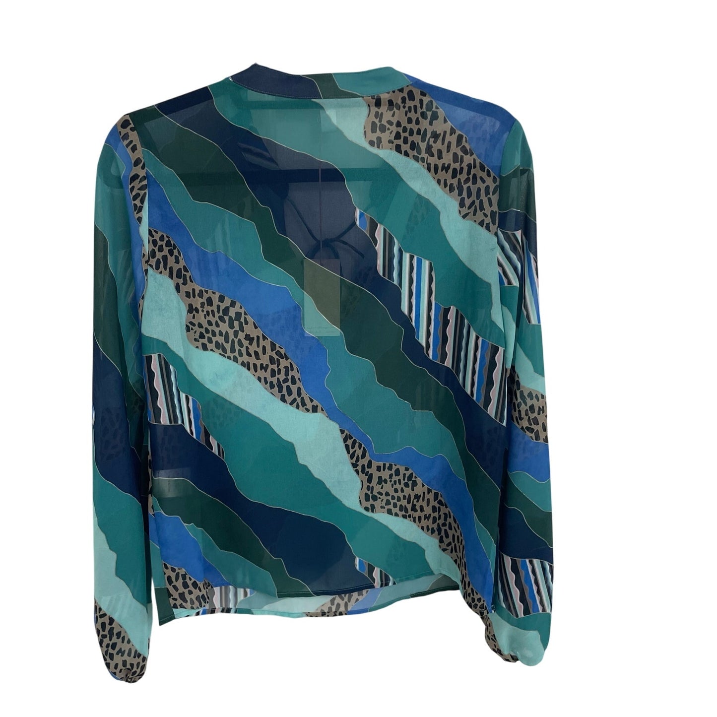 NWT Hutch Sheer Tie Front Blue Green Animal Mixed Print Long Sleeve Top Size XS