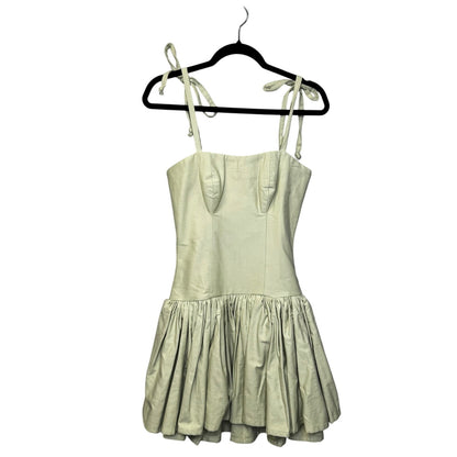 NWT Rendoll Sage Green Tie Strap Drop Waist Pleated Mini Dress Womens 4