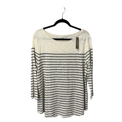 NWT Chico's White Navy Stripe 3/4 Sleeve Round Neck Cotton Knit Top Womens 16