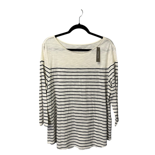 NWT Chico's White Navy Stripe 3/4 Sleeve Round Neck Cotton Knit Top Womens 16