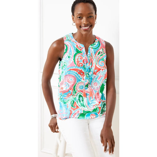 NWT Talbots Sleeveless Tassel Tie Front Multicolor Paisley Print Top Womens 2X