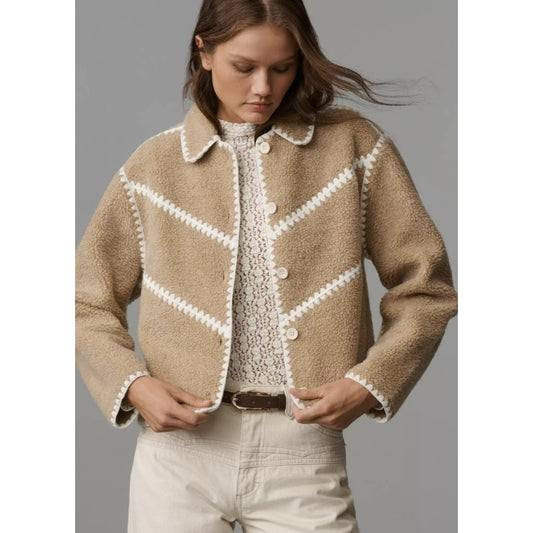 NWT UGG Sand Heather White Ellison UGGfluff Shell Fleece Button Jacket Womens XS