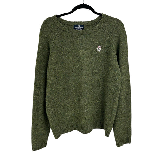 Psycho Bunny Green Lamb Wool Blend Long Sleeve Pullover Sweater Mens Medium