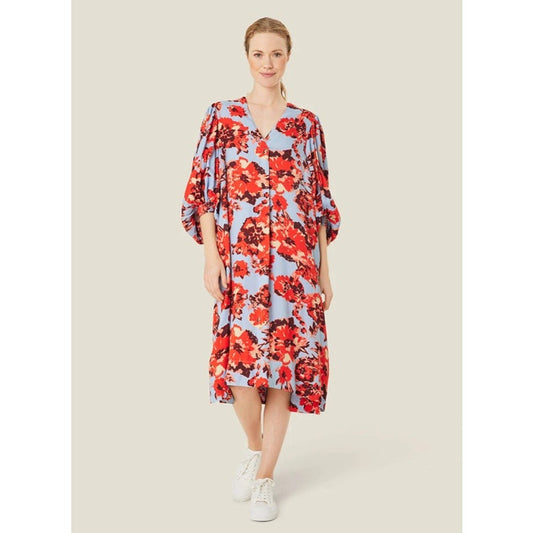 NWT Masai Copenhagen Orange Com Print Nalo Smock Sleeve Midi Dress Womens XXL