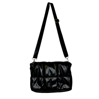 Anthropologie Black Puffy Quilted Fold Over Edison Shoulder Bag