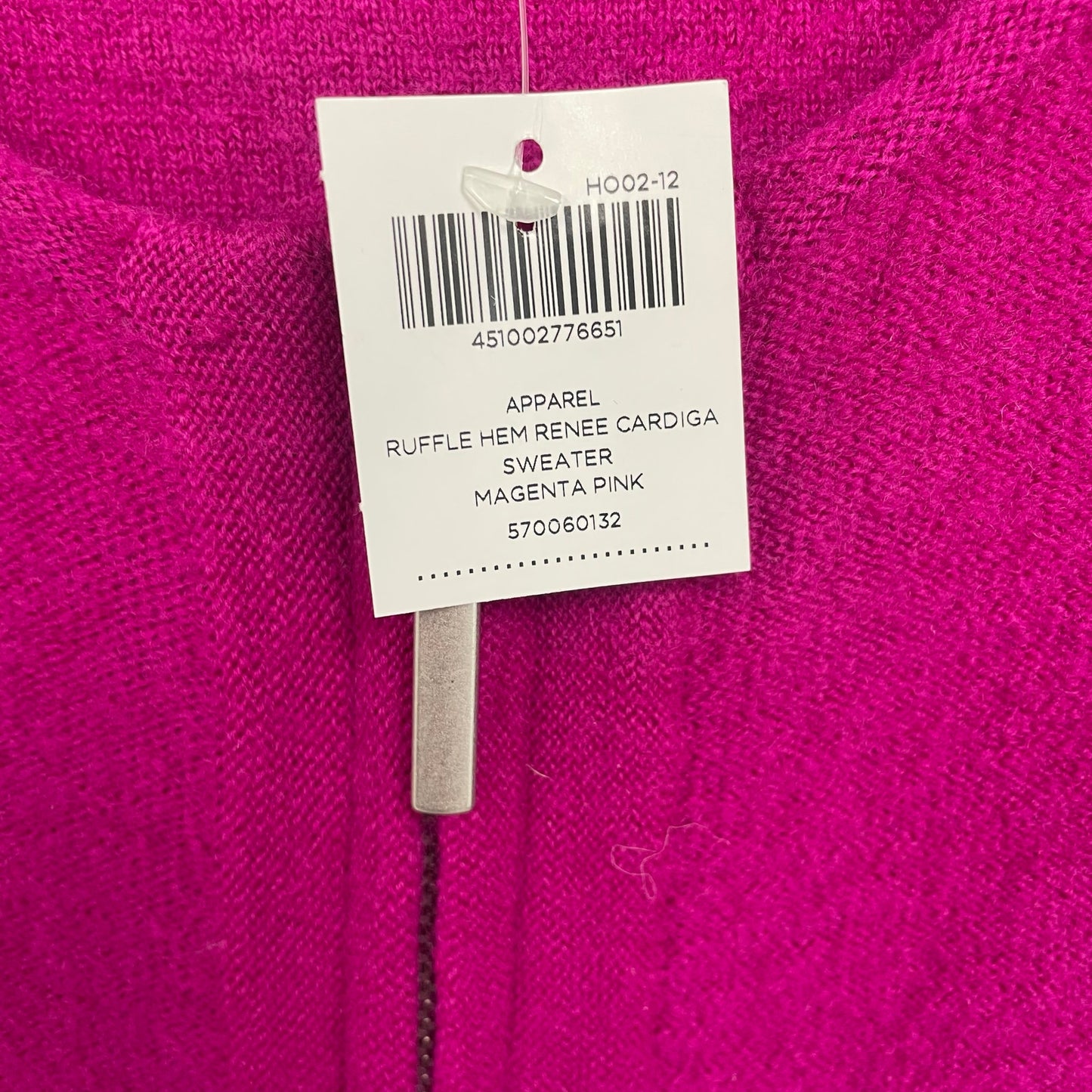 NWT Chico’s 100% Wool Ruffle Hem Renee Zip Up Cardigan Magenta Pink Womens 16