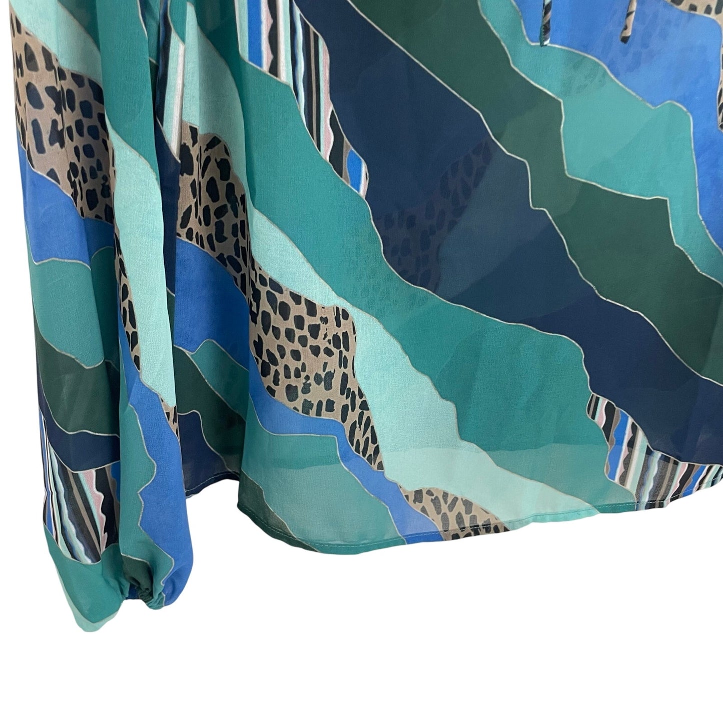 NWT Hutch Sheer Tie Front Blue Green Animal Mixed Print Long Sleeve Top Size XS