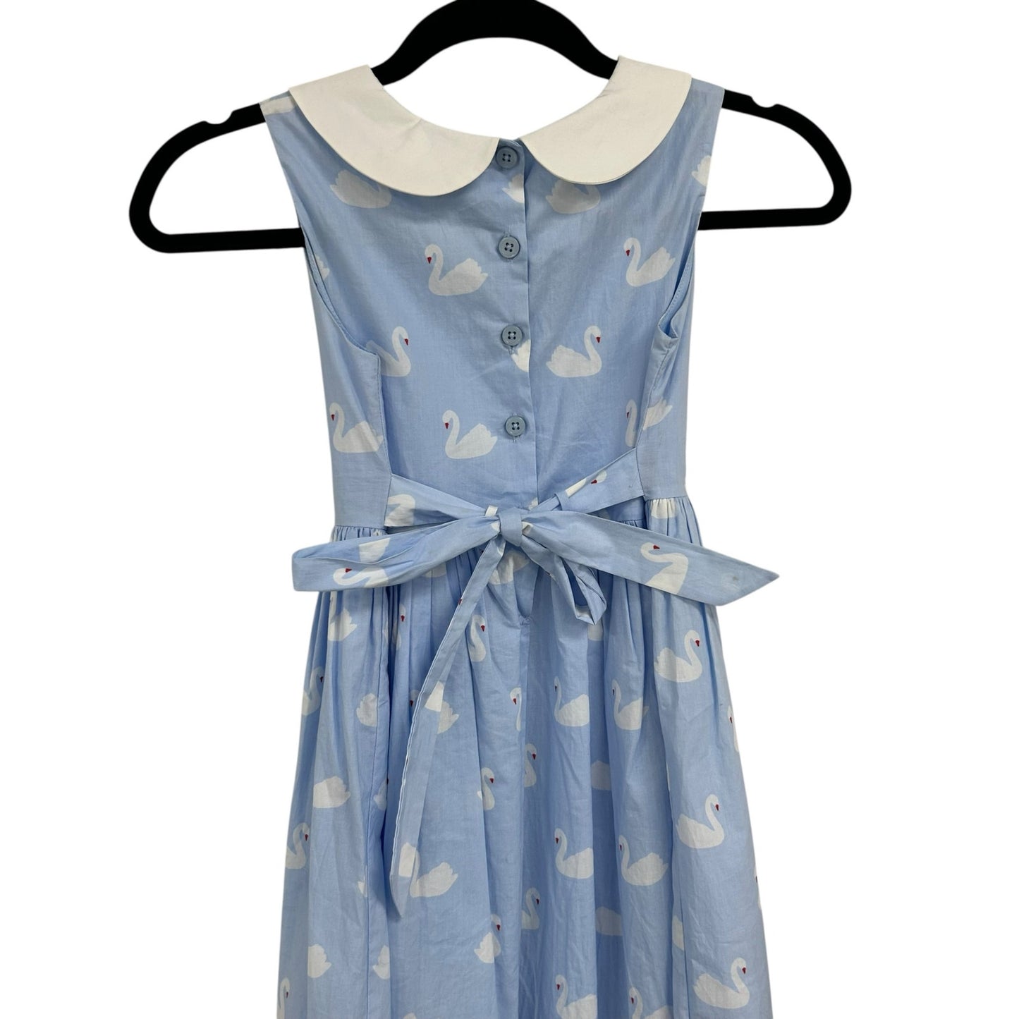 Rachel Riley Blue White Swan Print Peter Pan Collar Fit & Flare Dress Girls 8Y