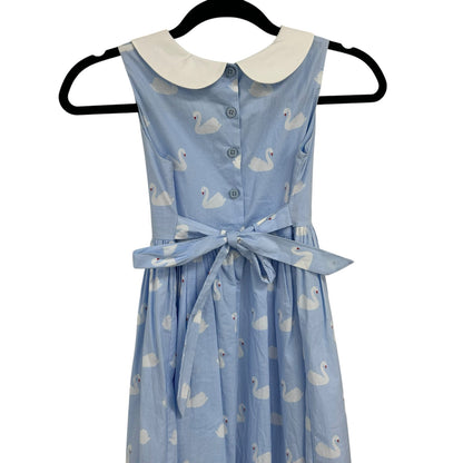Rachel Riley Blue White Swan Print Peter Pan Collar Fit & Flare Dress Girls 8Y