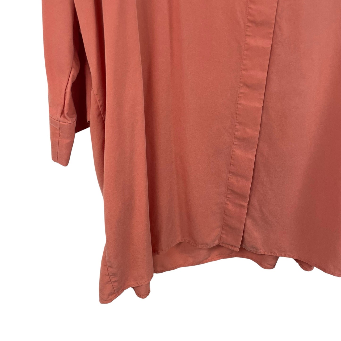 COS 3/4 Sleeve Concealed Button Up Oversized Shirt Orange Womens Size Small
