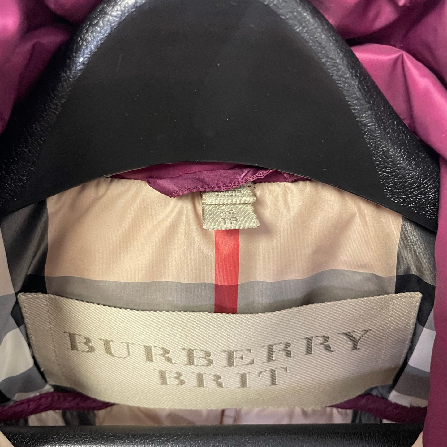 Burberry Brit Cranstead Check Quilted Down Vest Puffer Gilet Garnet Pink XS