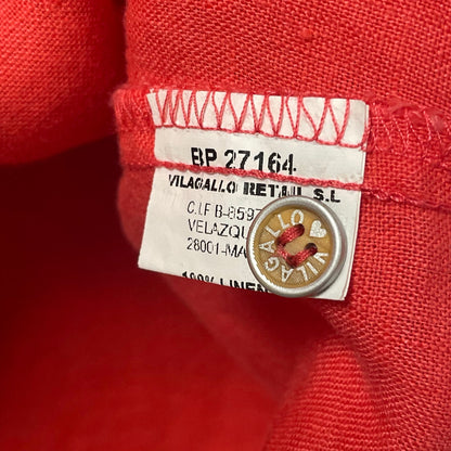 Vilagallo 100% Linen Split Neck Short Sleeve Popover Top Coral Red 36 / US 4