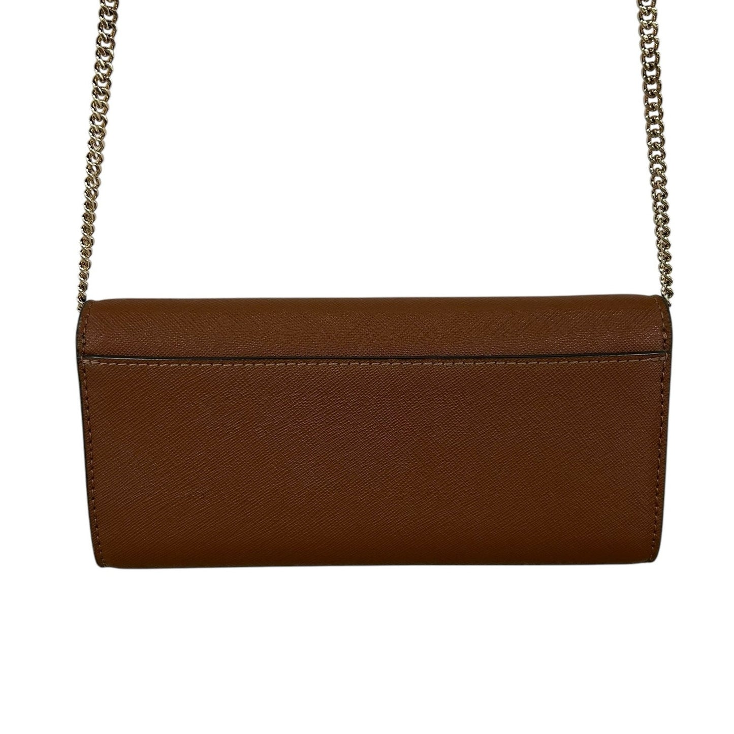 Tory Burch Brown Leather Gold Chain Fold Over Card Slot Crossbody / Clutch