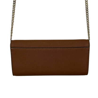 Tory Burch Brown Leather Gold Chain Fold Over Card Slot Crossbody / Clutch