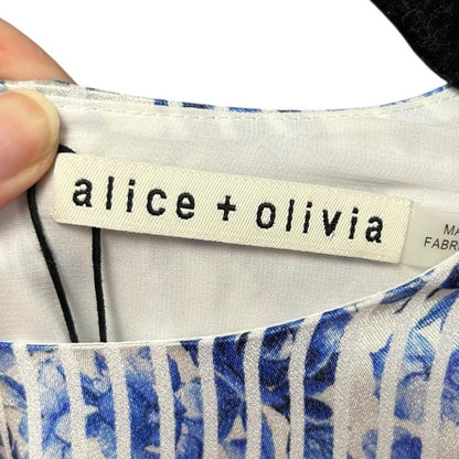NWT Alice + Olivia Blue White Forget Me Not Antique Floral Molli Dress Womens 4
