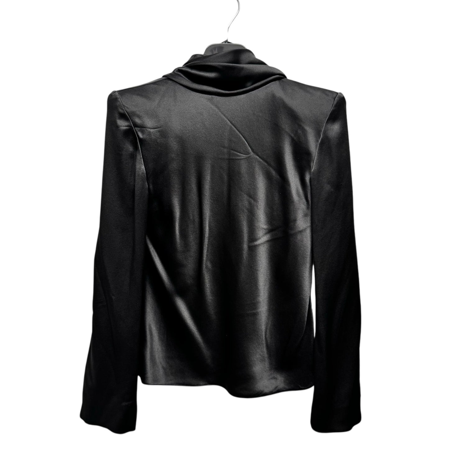 NWT Saint Laurent Black Long Sleeve High Neck Cowl Back Silk Blouse Womens 4