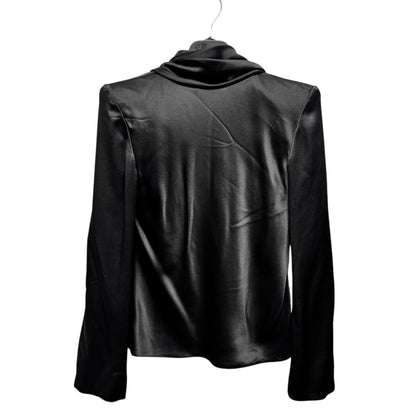 NWT Saint Laurent Black Long Sleeve High Neck Cowl Back Silk Blouse Womens 4