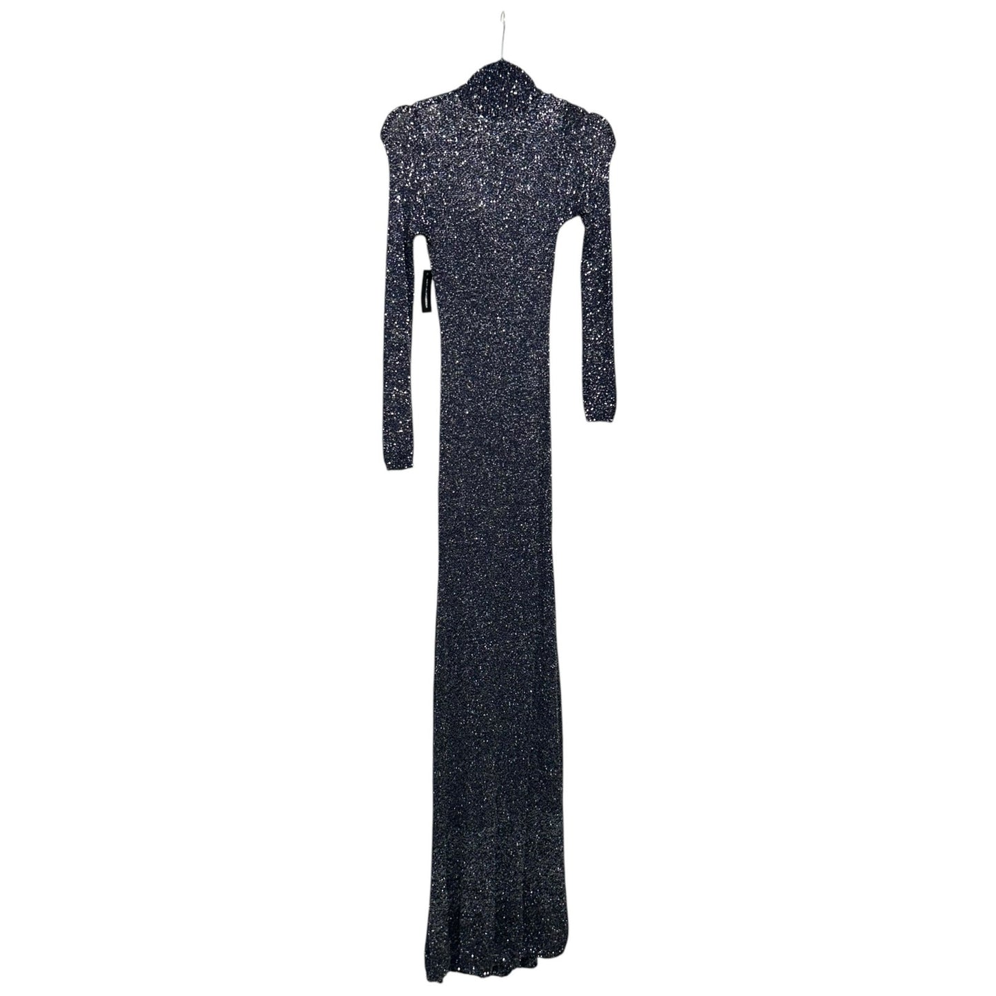 NWT Balenciaga Navy Sequined Metallic Knit Turtleneck Maxi Dress Womens Small