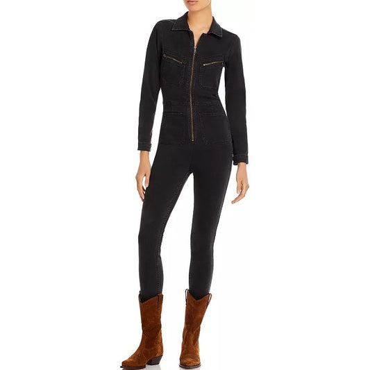 Free People Lennox Skinny Fit Denim Jumpsuit Washed Black Womens Medium