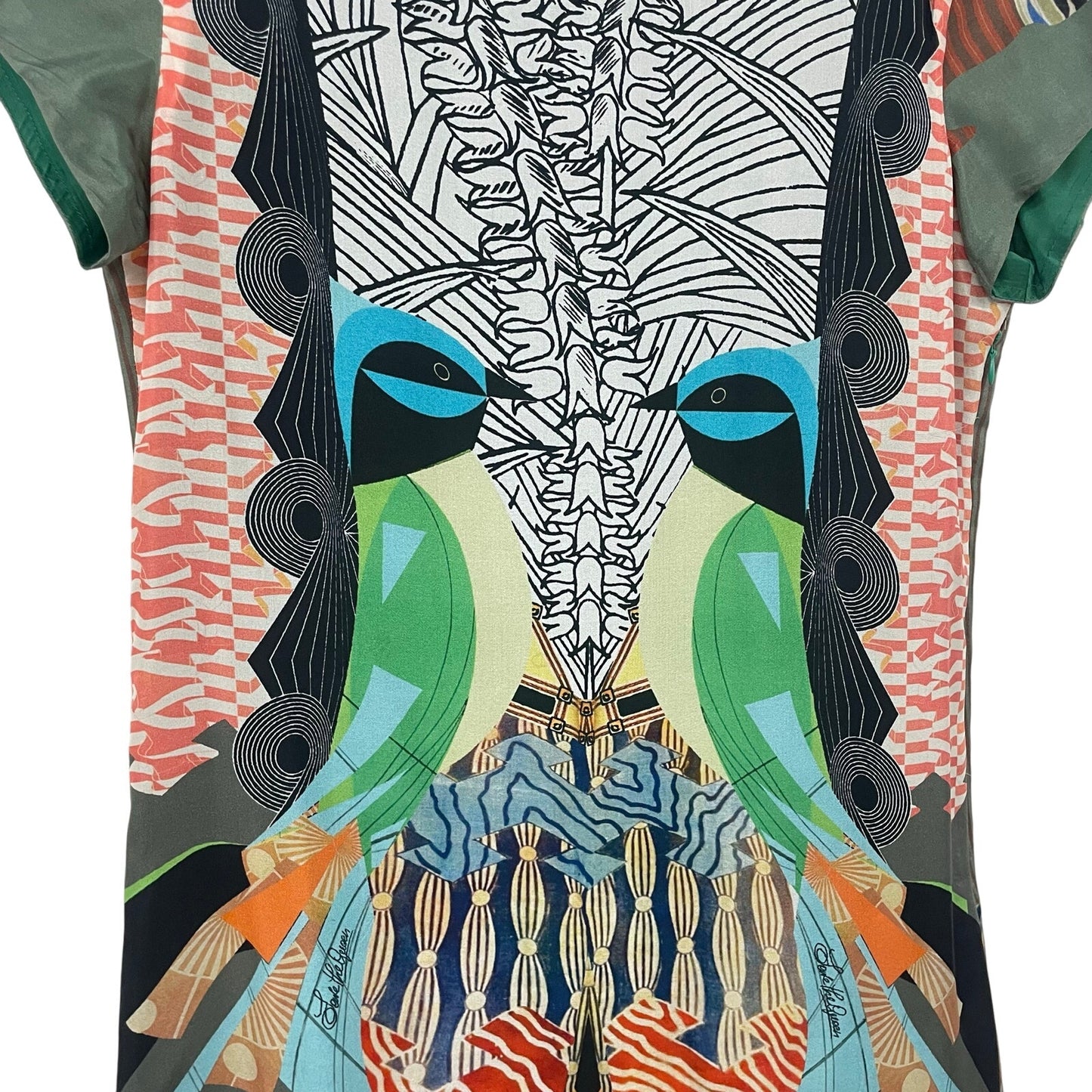 Save The Queen Silk Symmetrical Bird Abstract Print Shift Dress Multicolor Small